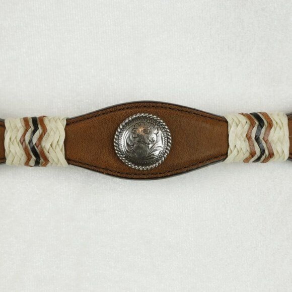 Tony Lama Women's Size 32 Brown Leather Silver Tine Concho Horsehair Belt - Picture 4 of 6